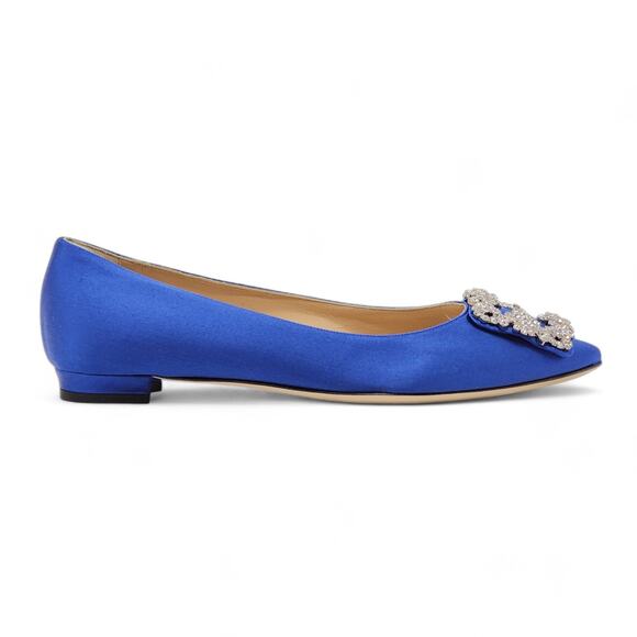Manolo Blahnik Hangisiflat Jewel Buckle Flat Pumps - Satin - Blue 36 5.5US $1095 - Picture 2 of 7